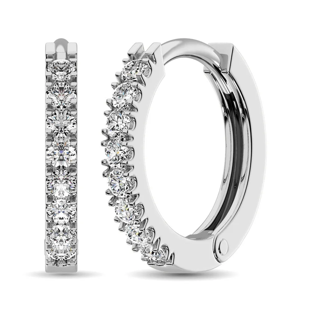 10K White Gold 1/4 Ct.Wt. Diamond Hoop Earrings ( Color G-H, Clarity Promo )