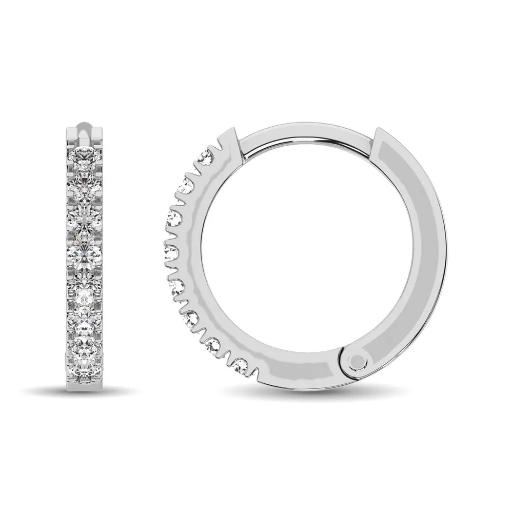 10K White Gold 1/4 Ct.Wt. Diamond Hoop Earrings ( Color G-H, Clarity Promo )