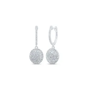10kt White Gold Diamond Oval Dangle Hoop Earrings - Exquisite Elegance