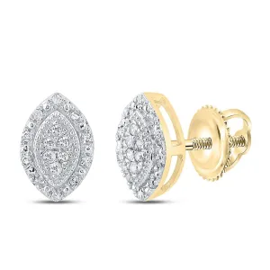 10kt Yellow Gold Sparkling Diamond Oval Cluster Earrings