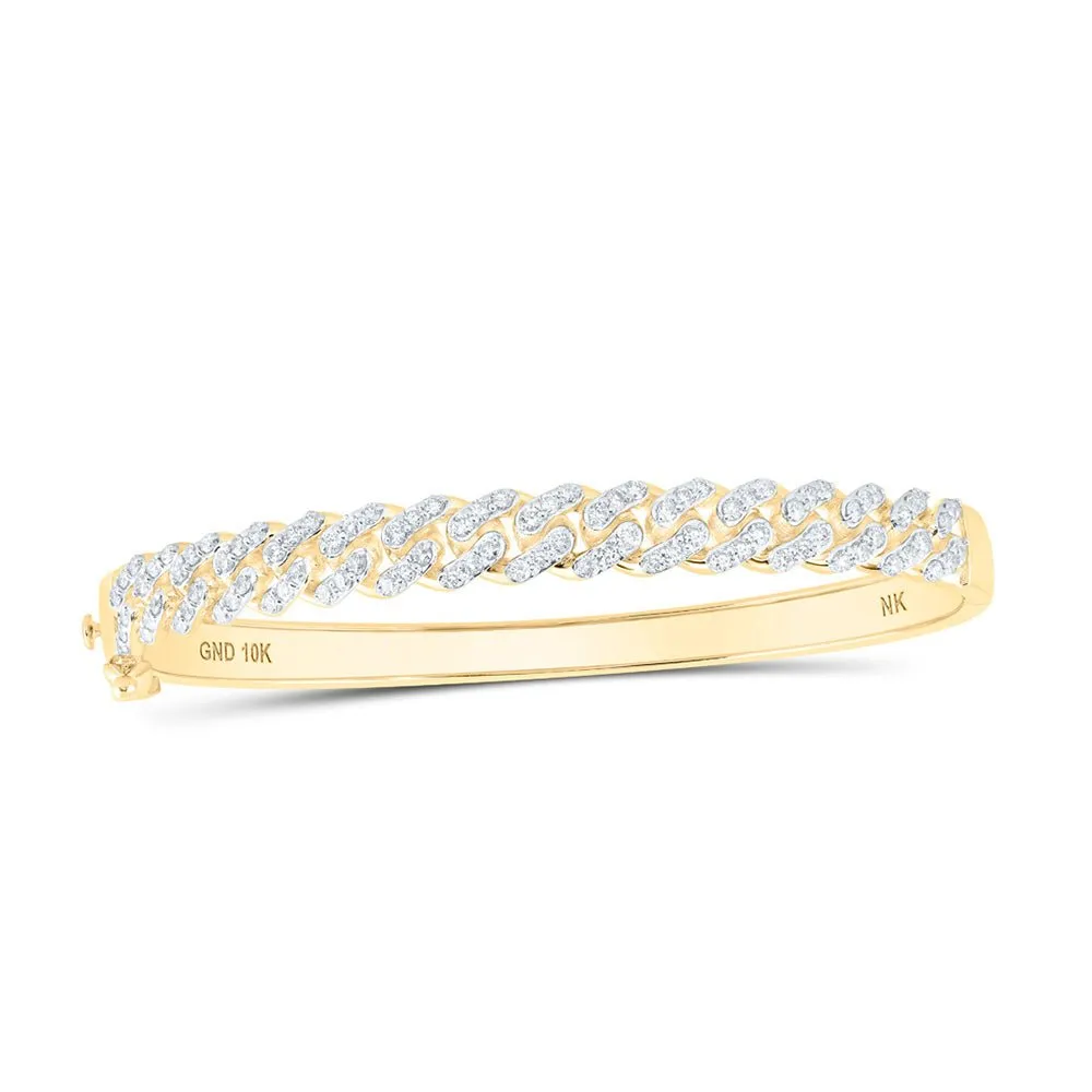 10kt Yellow Gold Women's Round Diamond Miami Cuban Bangle Bracelet 1-5/8 Cttw - Radiant Elegance