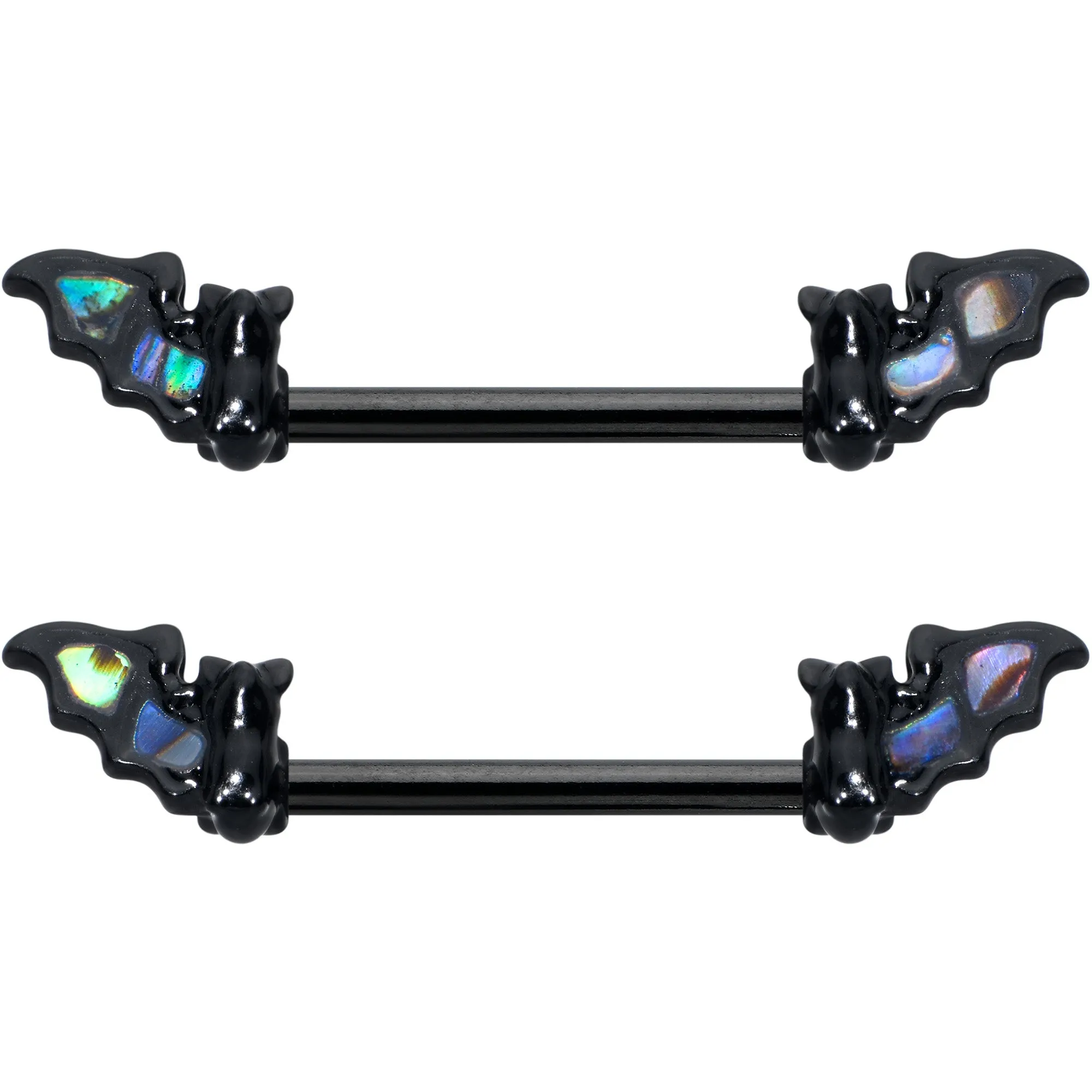 14 Gauge 9/16 Black Subtle Bat Barbell Nipple Ring Set