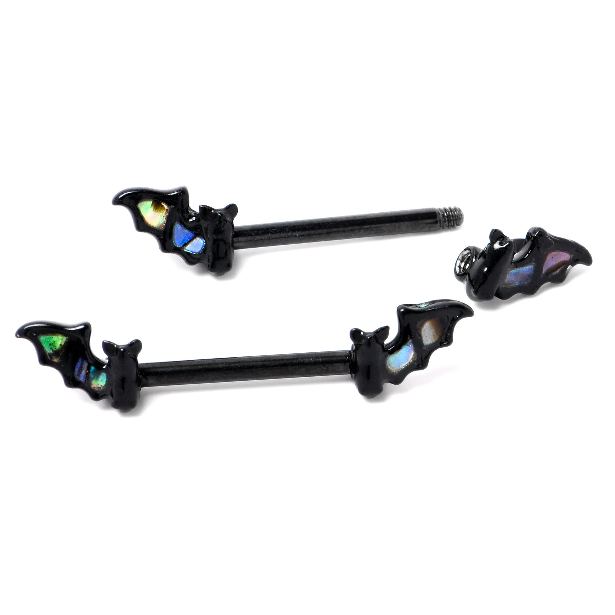 14 Gauge 9/16 Black Subtle Bat Barbell Nipple Ring Set