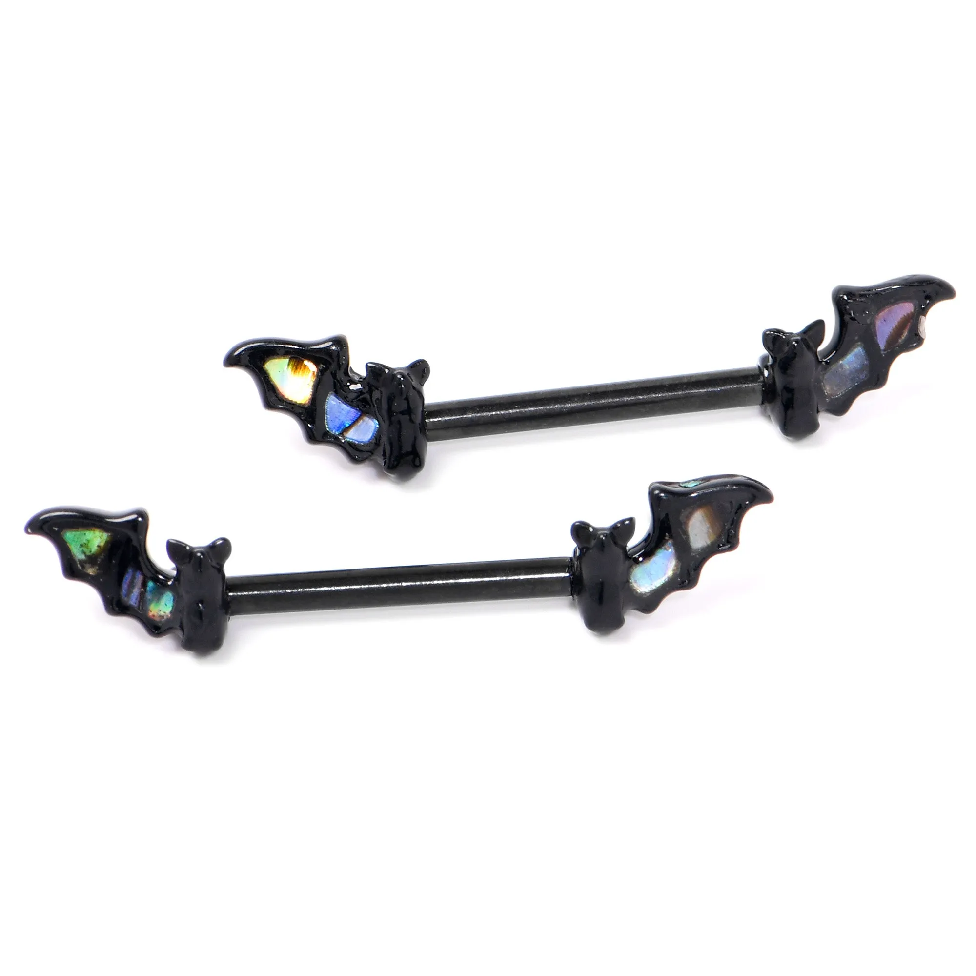 14 Gauge 9/16 Black Subtle Bat Barbell Nipple Ring Set