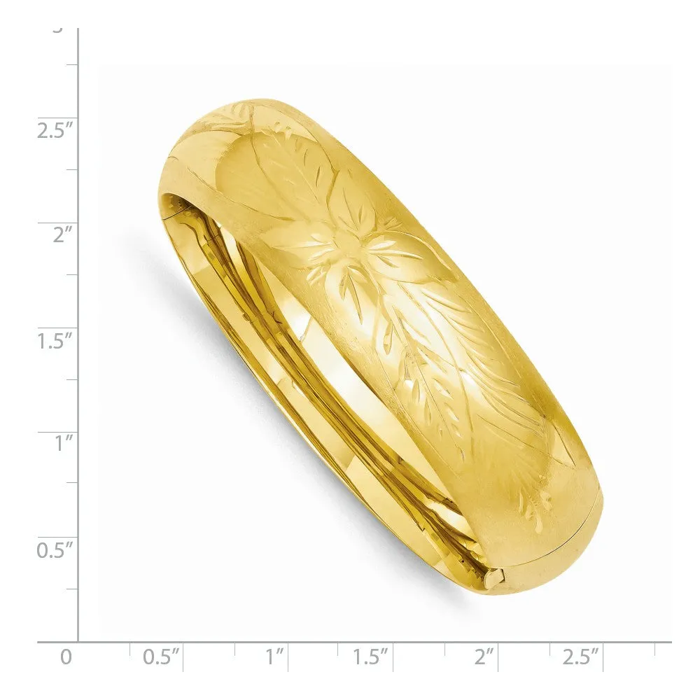 14K Gold Florentine Oversize Hinged Bangle with Safety Bar