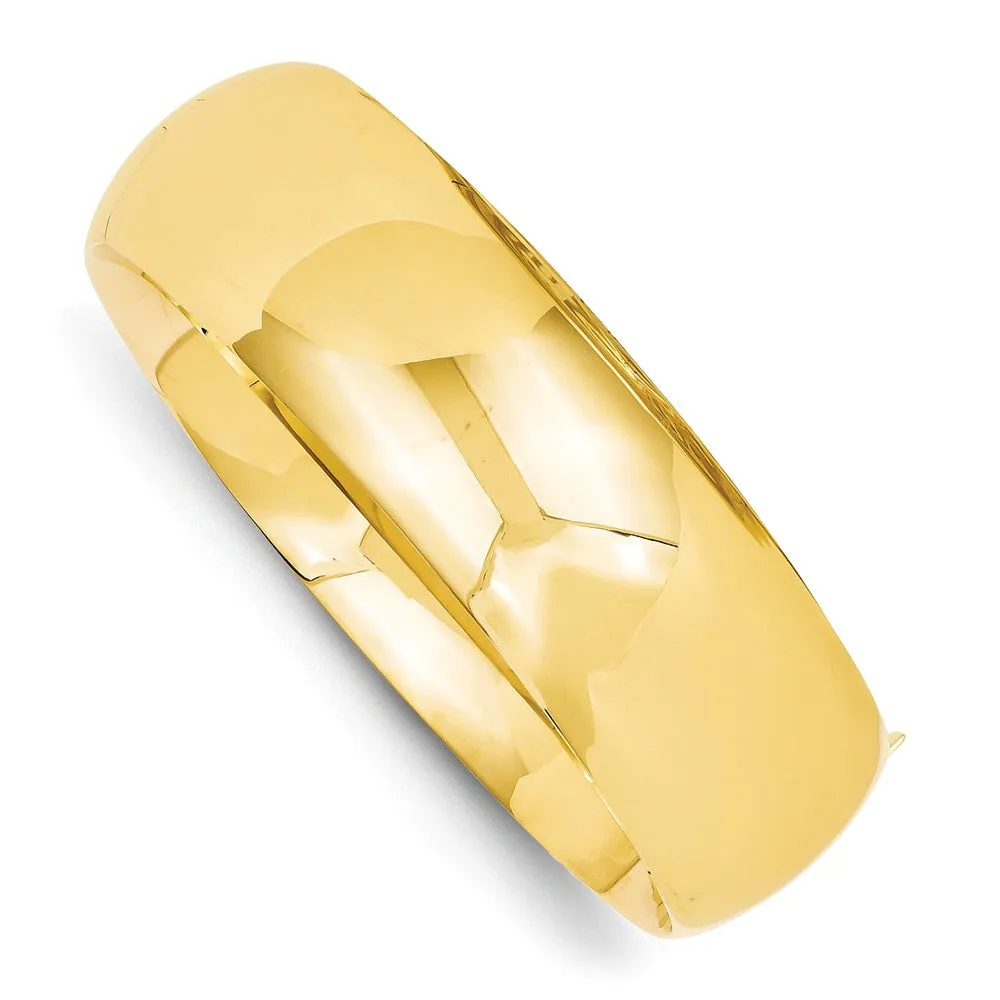 14K Gold Polished Hinged Bangle Bracelet with Safety Bar