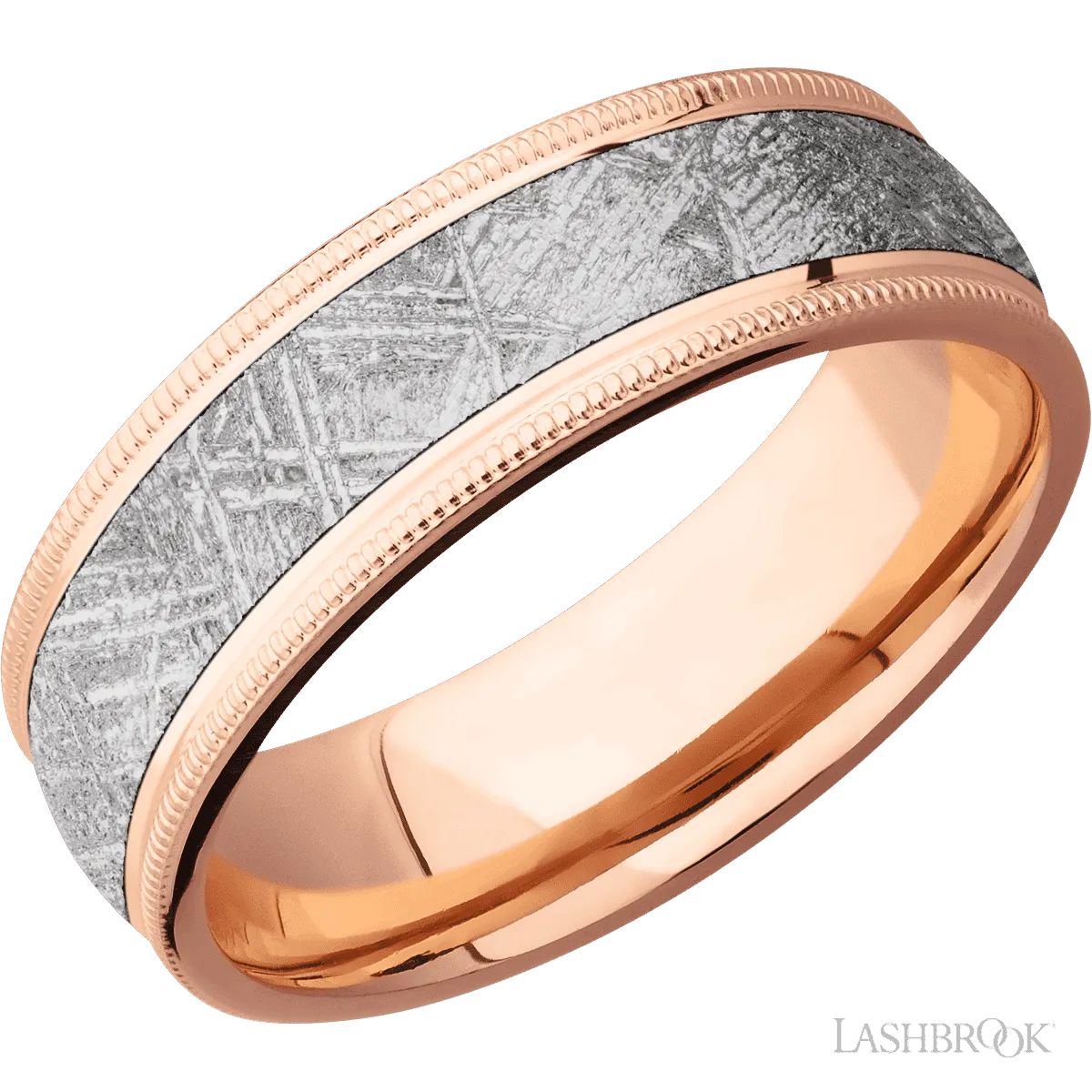 14K Rose Gold with Polish Finish and Meteorite Inlay - 7MM