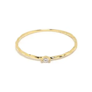14k Solid Yellow Gold Dainty Solitaire Diamond Twist Ring