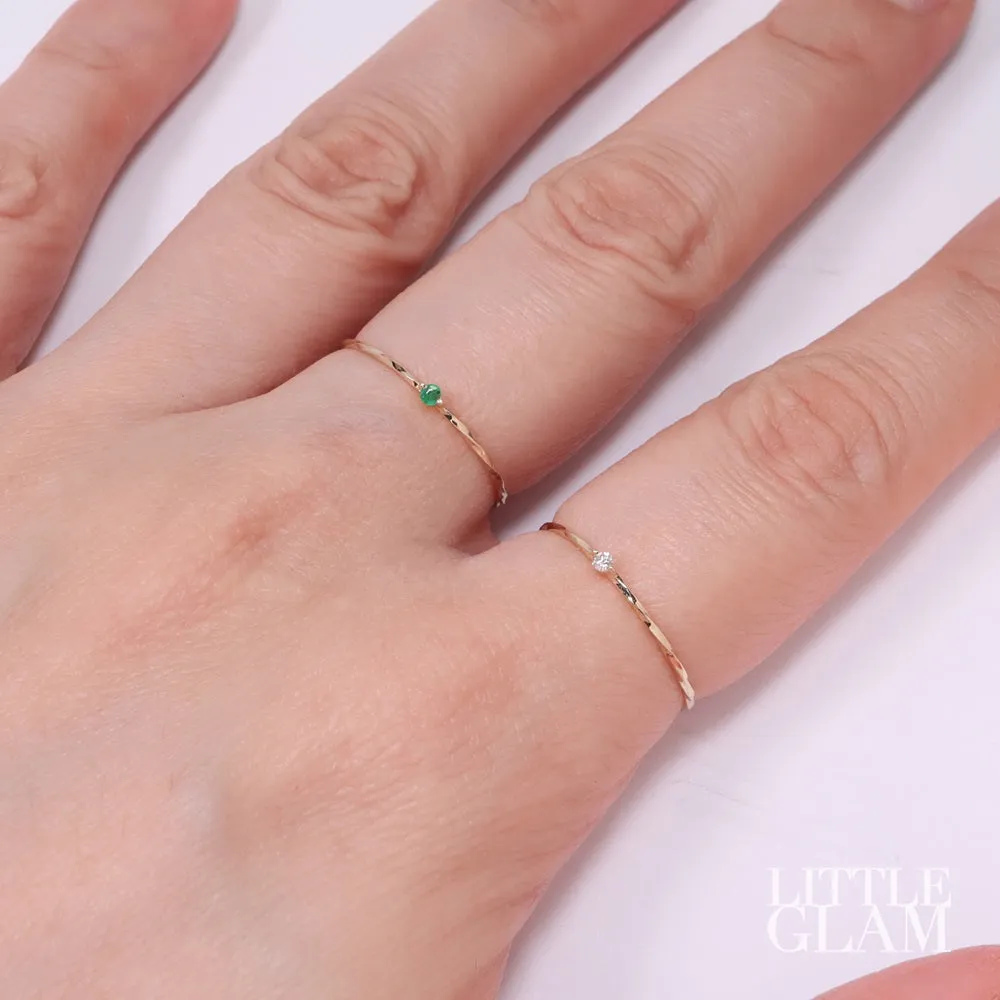 14k Solid Yellow Gold Dainty Solitaire Diamond Twist Ring