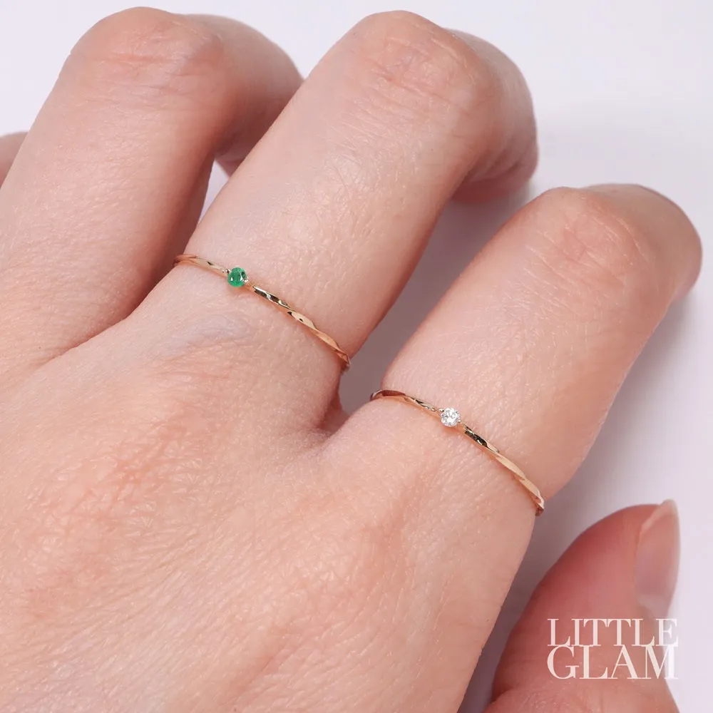 14k Solid Yellow Gold Dainty Solitaire Diamond Twist Ring
