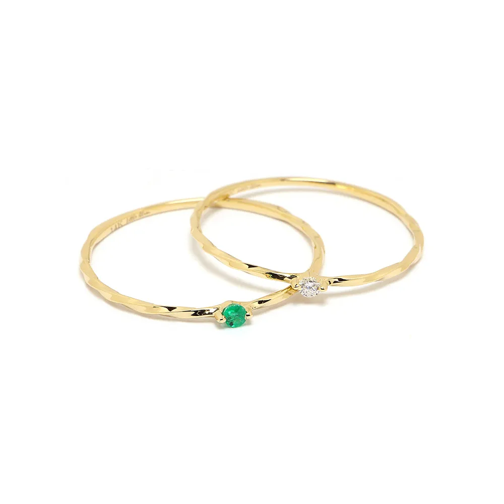 14k Solid Yellow Gold Dainty Solitaire Diamond Twist Ring