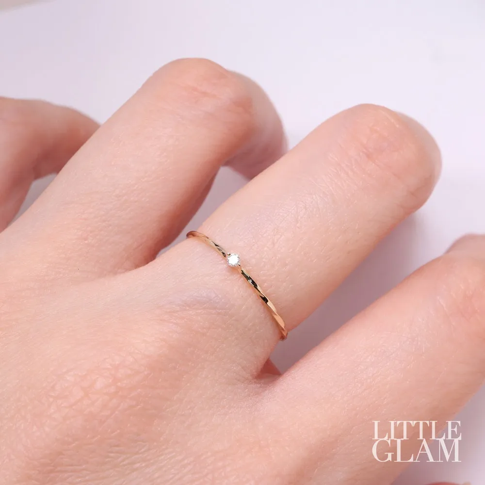 14k Solid Yellow Gold Dainty Solitaire Diamond Twist Ring