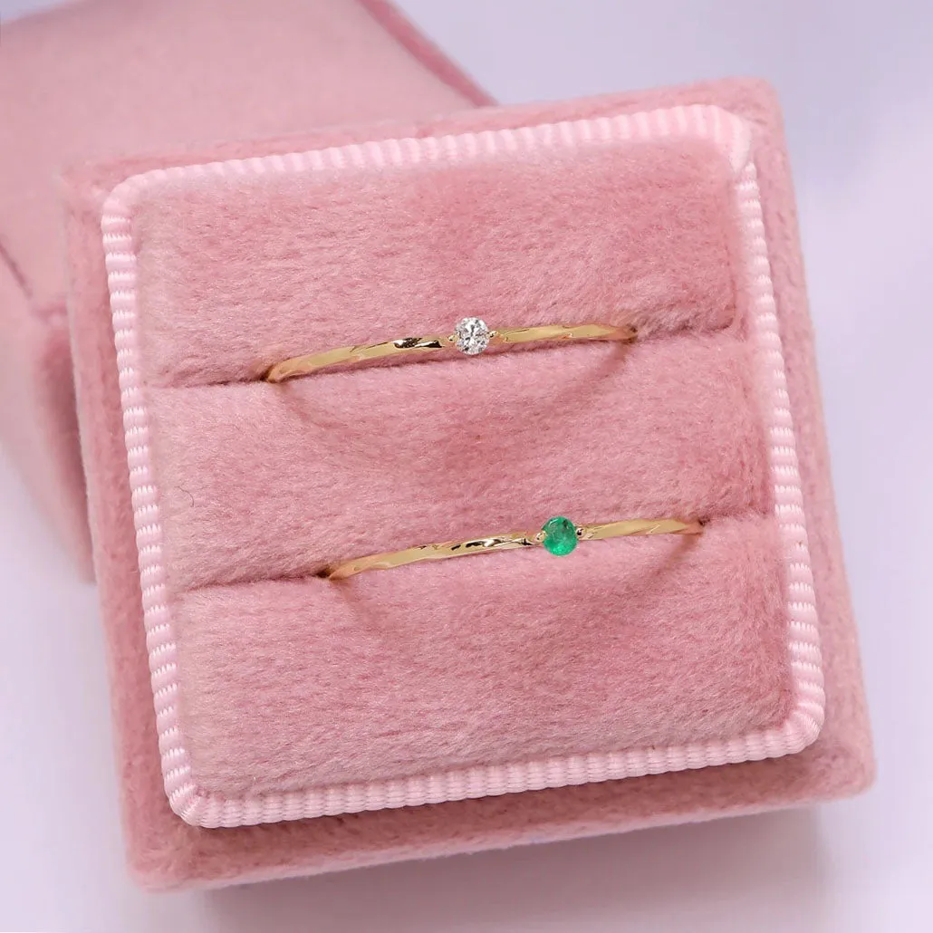 14k Solid Yellow Gold Dainty Solitaire Diamond Twist Ring