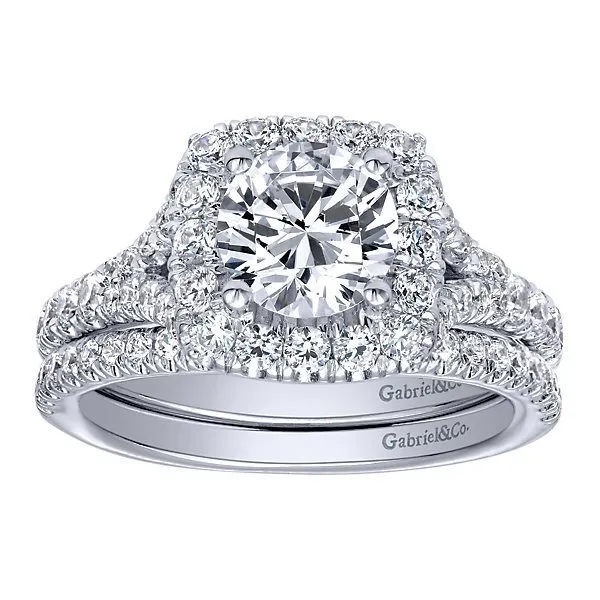 14K White Gold .77cttw Cushion Shaped Halo Diamond Engagement Ring with Subtle Split Shank. #306A