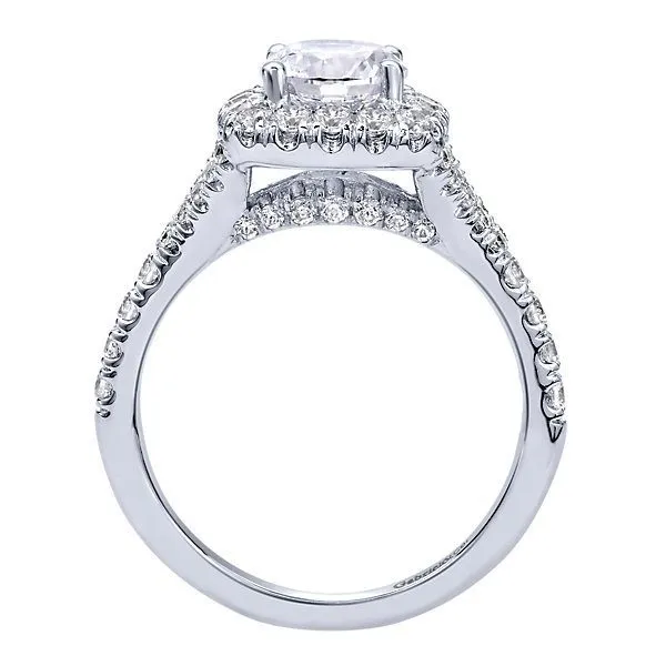 14K White Gold .77cttw Cushion Shaped Halo Diamond Engagement Ring with Subtle Split Shank. #306A