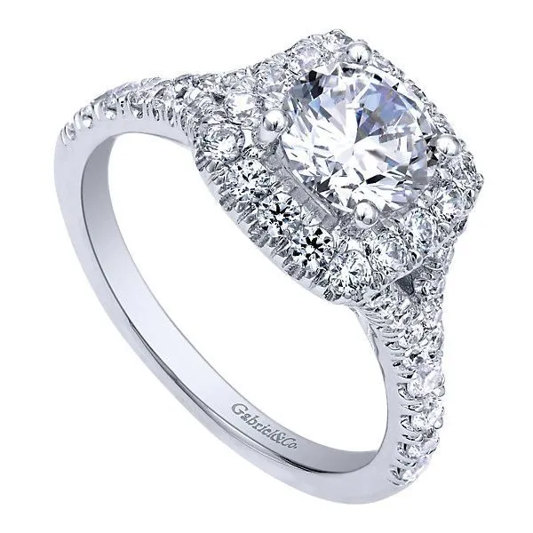 14K White Gold .77cttw Cushion Shaped Halo Diamond Engagement Ring with Subtle Split Shank. #306A