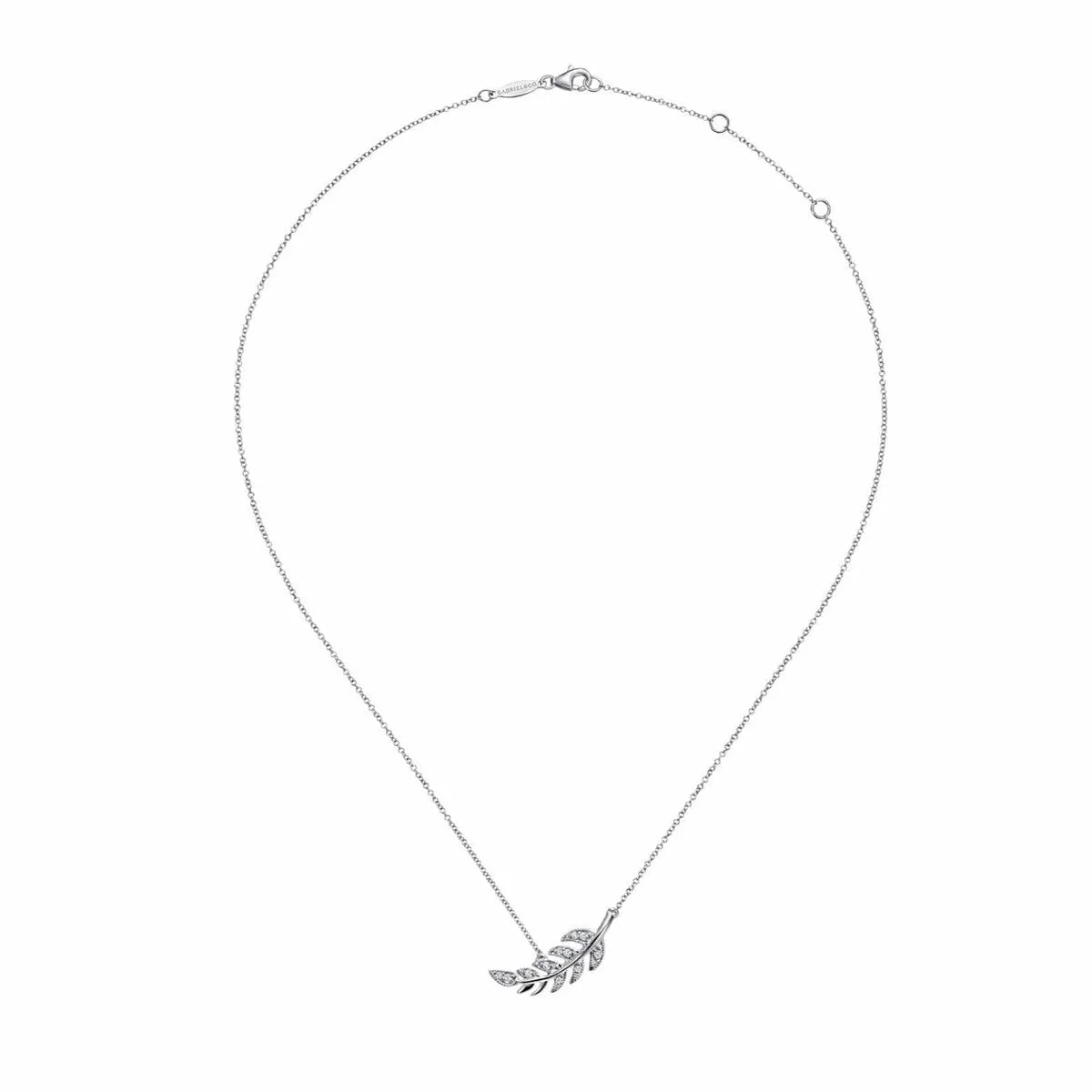 14K White Gold Diamond Leaf Pendant Necklace - NK4627W45JJ