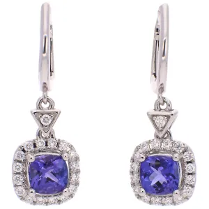 14K White Gold Tanzanite and Diamond Dangle Earrings