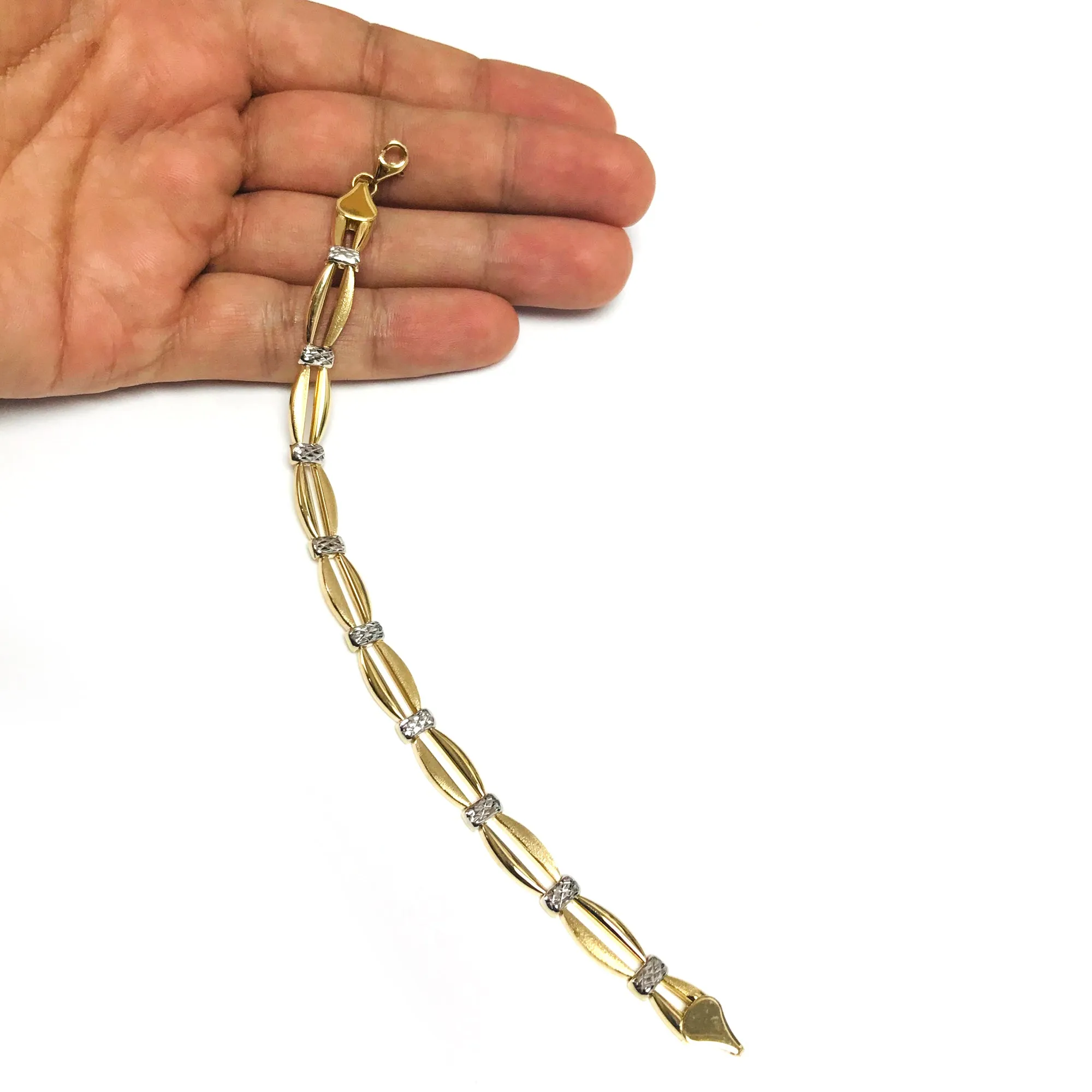 14k Yellow Gold Curved Bar Link Fancy Bracelet, 7.25"