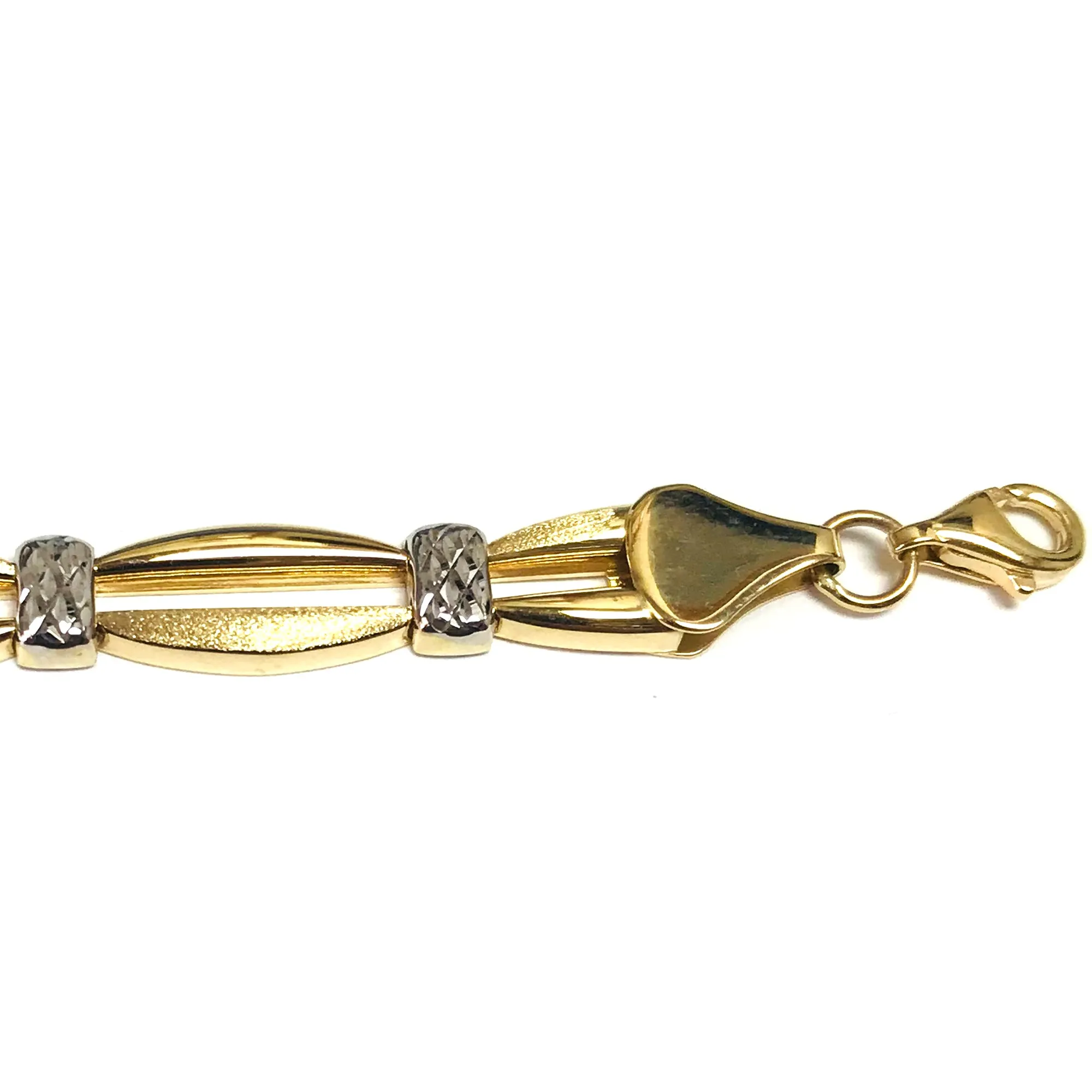 14k Yellow Gold Curved Bar Link Fancy Bracelet, 7.25"