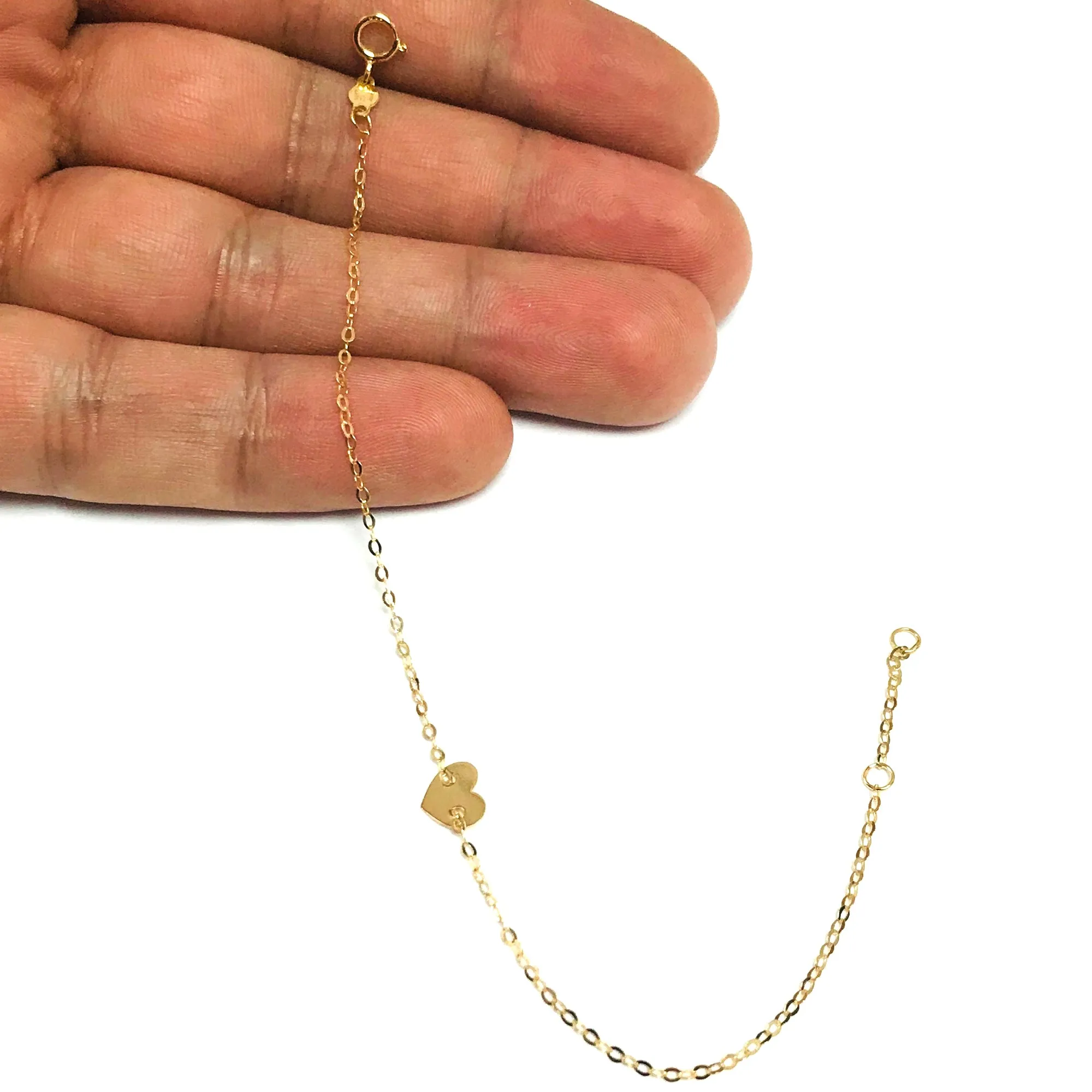 14k Yellow Gold Heart Charm Fancy Bracelet, 7"