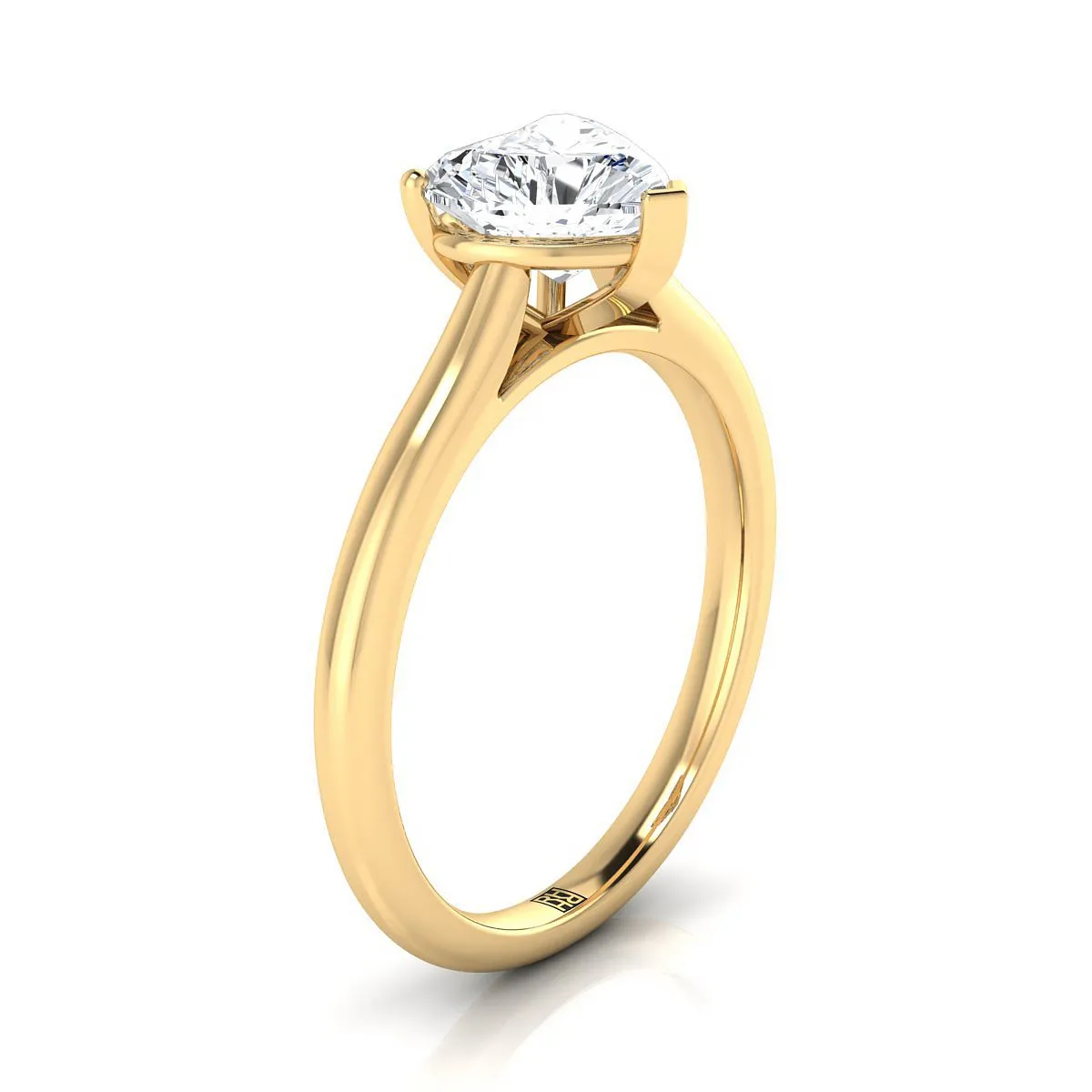 14K Yellow Gold Heart Shape Center  Pinched Comfort Fit Claw Prong Solitaire Engagement Ring