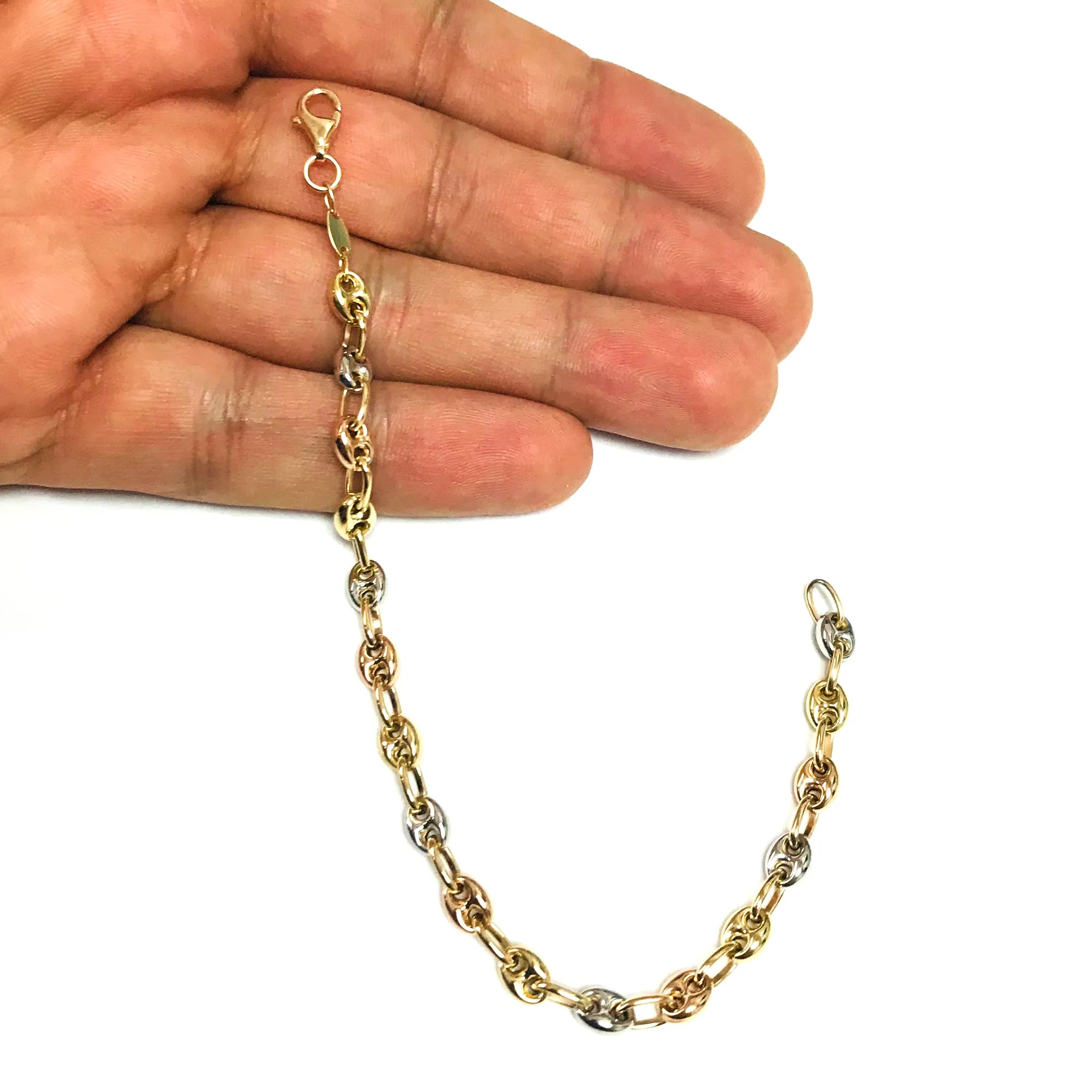 14k Yellow White And Rose Gold Mariner Link Bracelet, 7.25"
