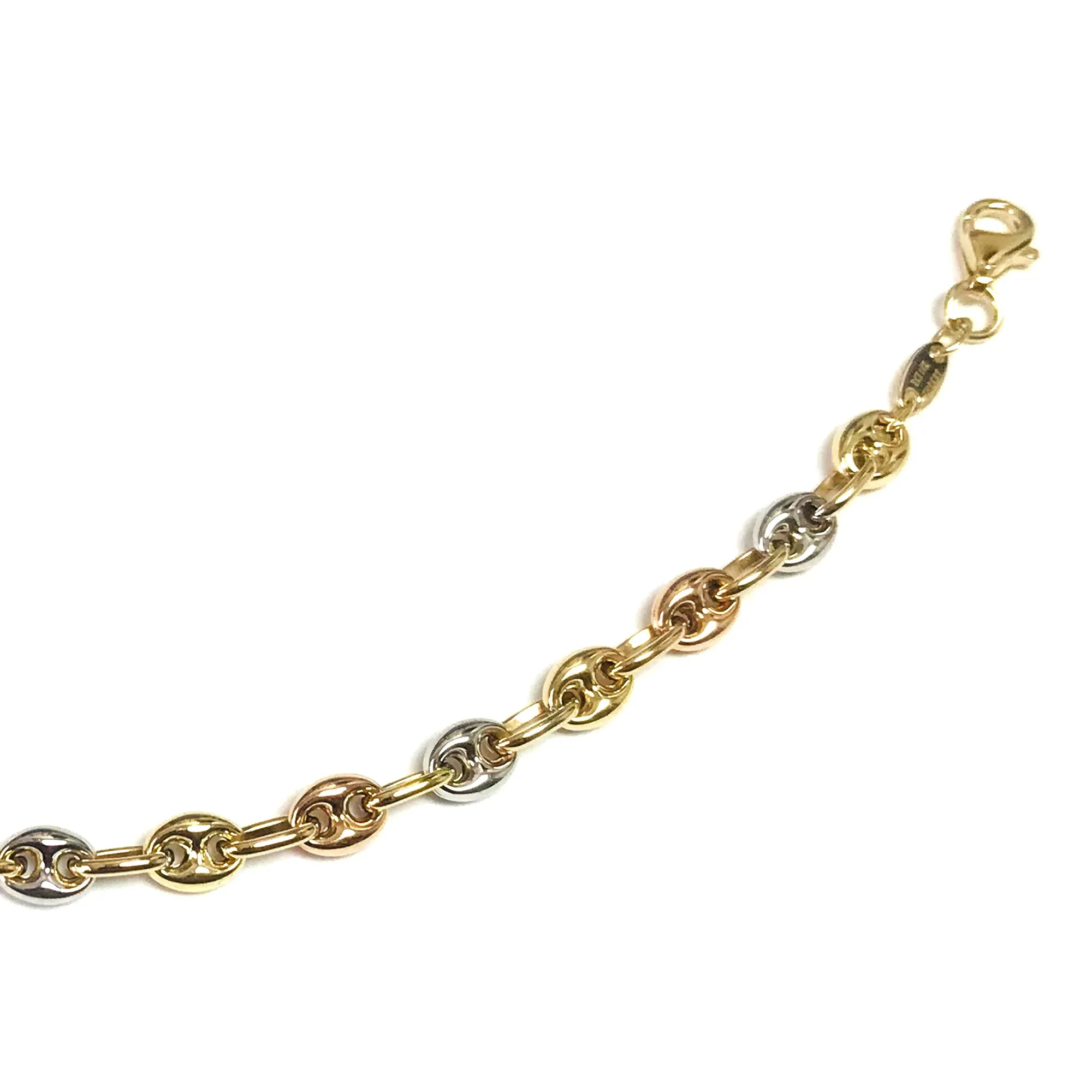 14k Yellow White And Rose Gold Mariner Link Bracelet, 7.25"