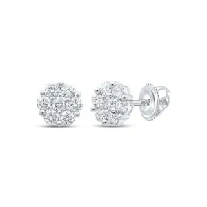 14kt White Gold Diamond Blossom Cluster Earrings - Exquisite Floral Brilliance