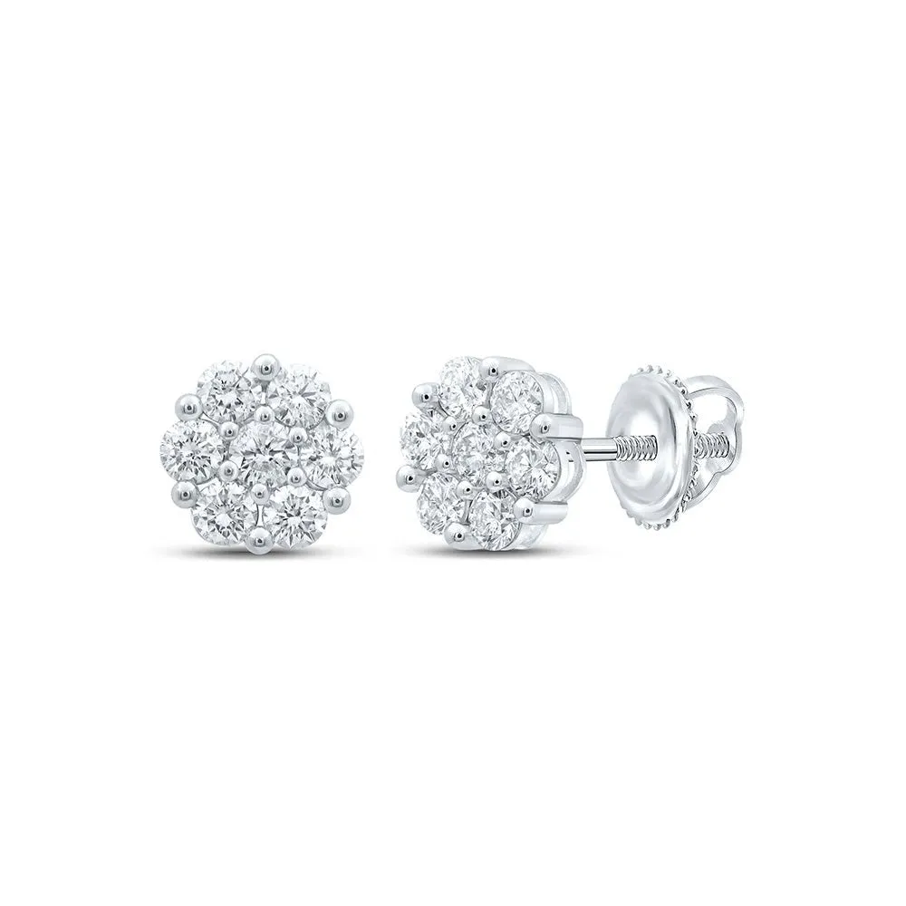 14kt White Gold Diamond Blossom Cluster Earrings - Exquisite Floral Brilliance
