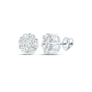 14kt White Gold Diamond Blossom Cluster Earrings - Radiant Floral Brilliance