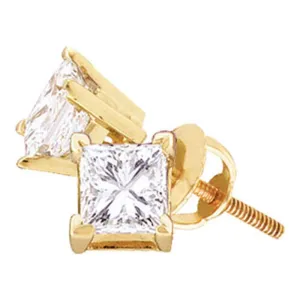 14kt Yellow Gold Majestic Princess Diamond Solitaire Stud Earrings