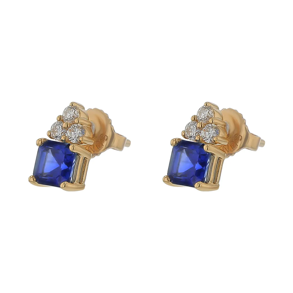 1.56ct 5mm Asscher Sapphires (H) 0.24ct Full Cut Diamonds Earrings in 18k Yellow Gold