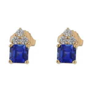 1.56ct 5mm Asscher Sapphires (H) 0.24ct Full Cut Diamonds Earrings in 18k Yellow Gold