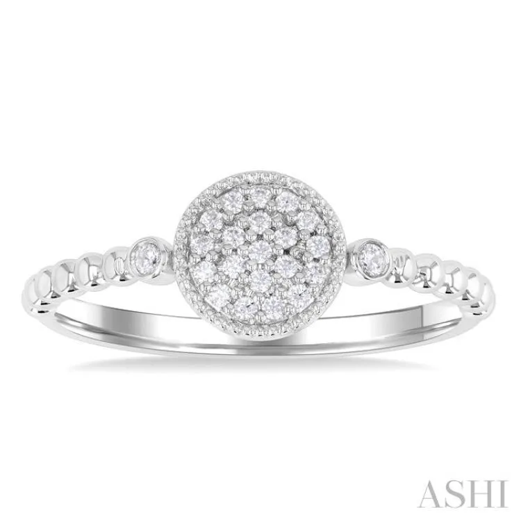1/8 ctw Petite Bead Shank Circular Center Round Cut Diamond Fashion Ring in 10K White Gold