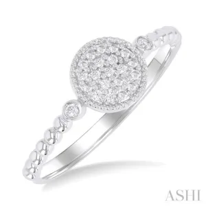 1/8 ctw Petite Bead Shank Circular Center Round Cut Diamond Fashion Ring in 10K White Gold