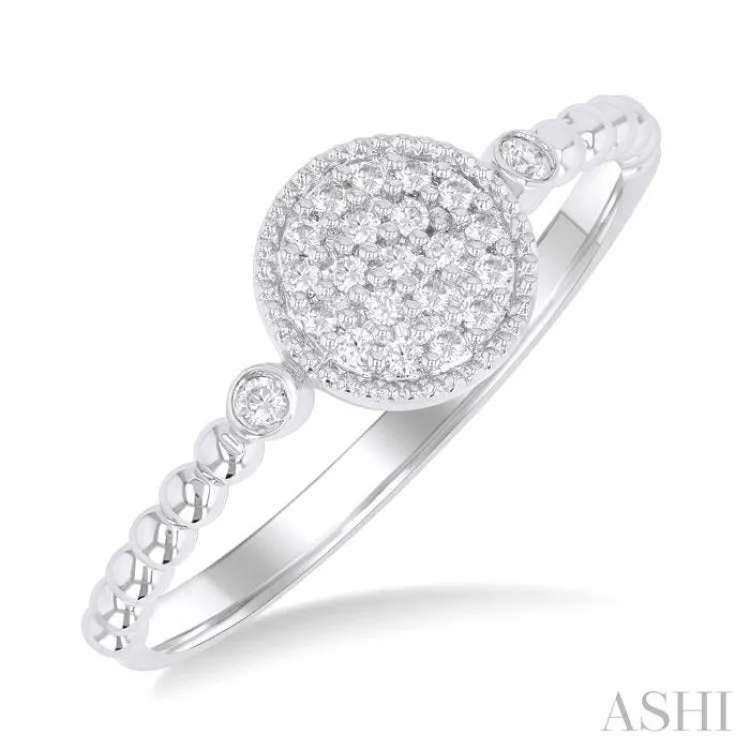 1/8 ctw Petite Bead Shank Circular Center Round Cut Diamond Fashion Ring in 10K White Gold