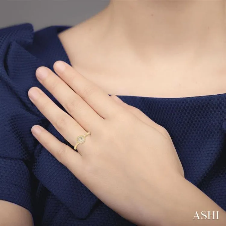 1/8 ctw Petite Bead Shank Circular Center Round Cut Diamond Fashion Ring in 10K Yellow Gold