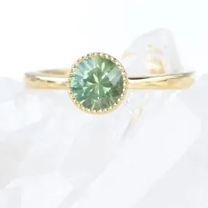 18ct Gold Green Sapphire Milgrain Solitaire Engagement Ring