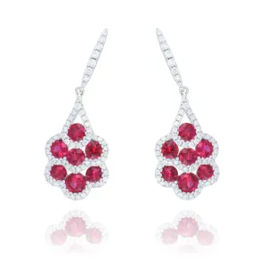18ct White Gold 1.76ct Ruby and Diamond Peacock Drop Earrings