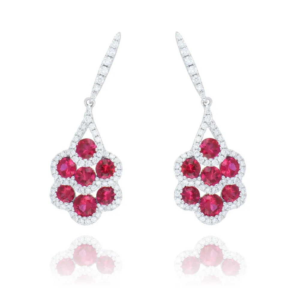 18ct White Gold 1.76ct Ruby and Diamond Peacock Drop Earrings