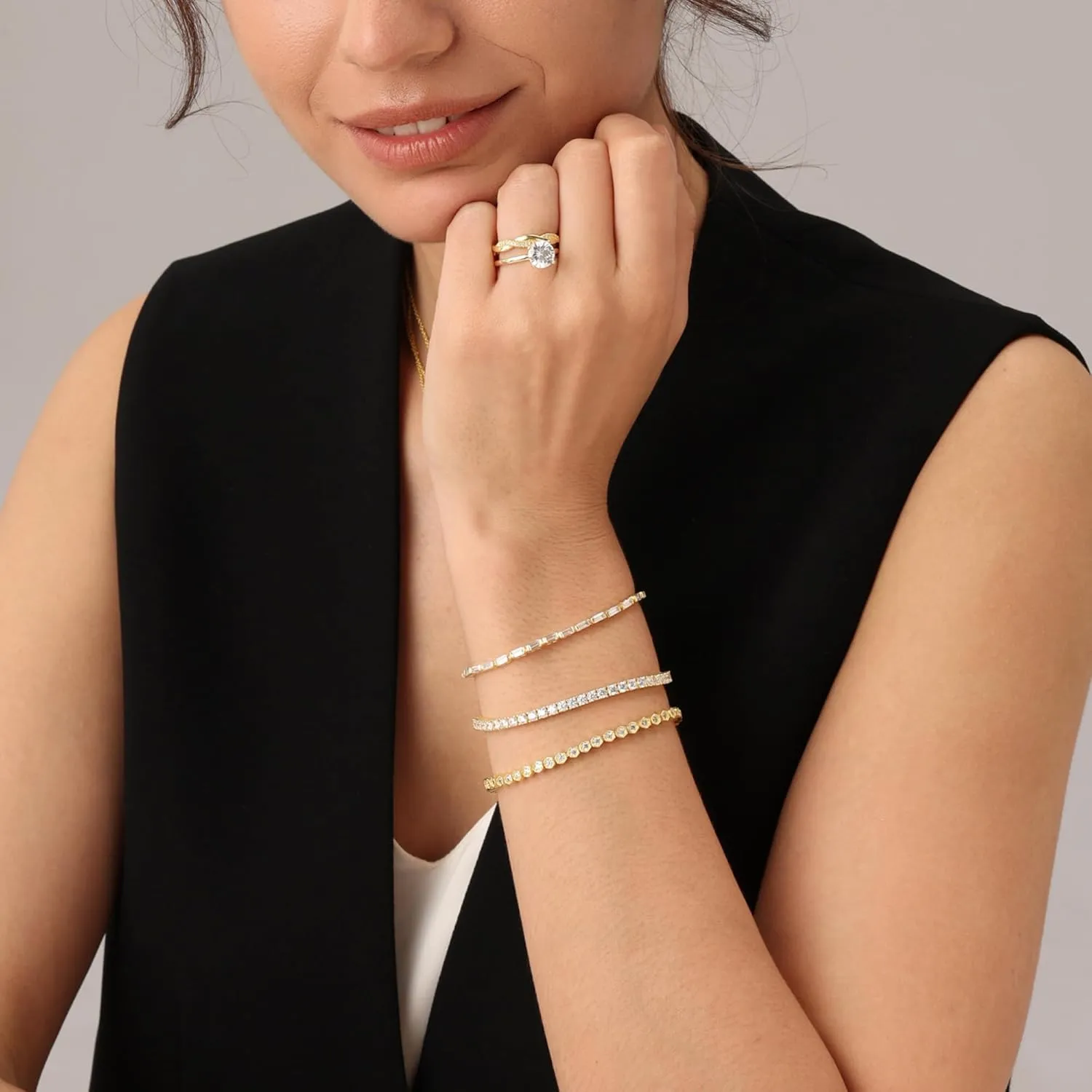 18K Gold Plated Moissanite Tennis Bracelet For Women | 2MM Width Classic Baguette Cut Moissanite Bracelet | Moissanite Stacking Dainty Bracelets for Brides