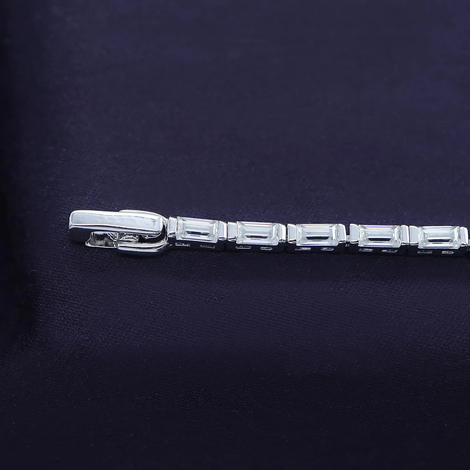 18K Gold Plated Moissanite Tennis Bracelet For Women | 2MM Width Classic Baguette Cut Moissanite Bracelet | Moissanite Stacking Dainty Bracelets for Brides