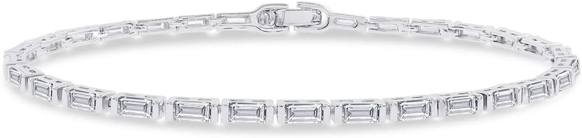18K Gold Plated Moissanite Tennis Bracelet For Women | 2MM Width Classic Baguette Cut Moissanite Bracelet | Moissanite Stacking Dainty Bracelets for Brides