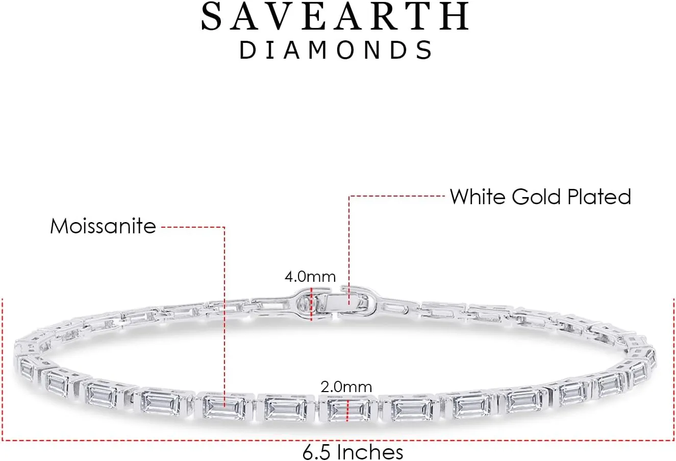18K Gold Plated Moissanite Tennis Bracelet For Women | 2MM Width Classic Baguette Cut Moissanite Bracelet | Moissanite Stacking Dainty Bracelets for Brides
