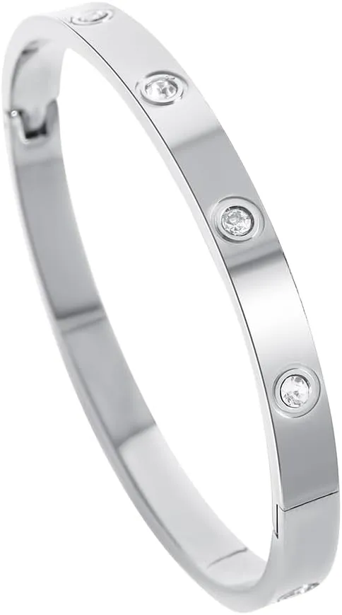 18K Gold Plated Open Clasp Bangle Bracelet for Women Men Stainless Steel Bangles With Cubic Zirconia Female Jewelry