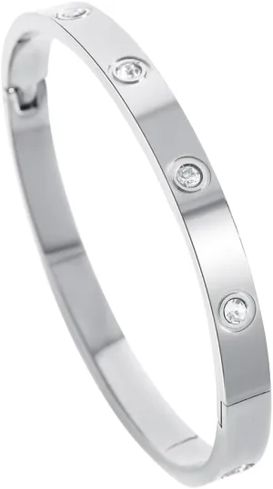 18K Gold Plated Open Clasp Bangle Bracelet for Women Men Stainless Steel Bangles With Cubic Zirconia Female Jewelry