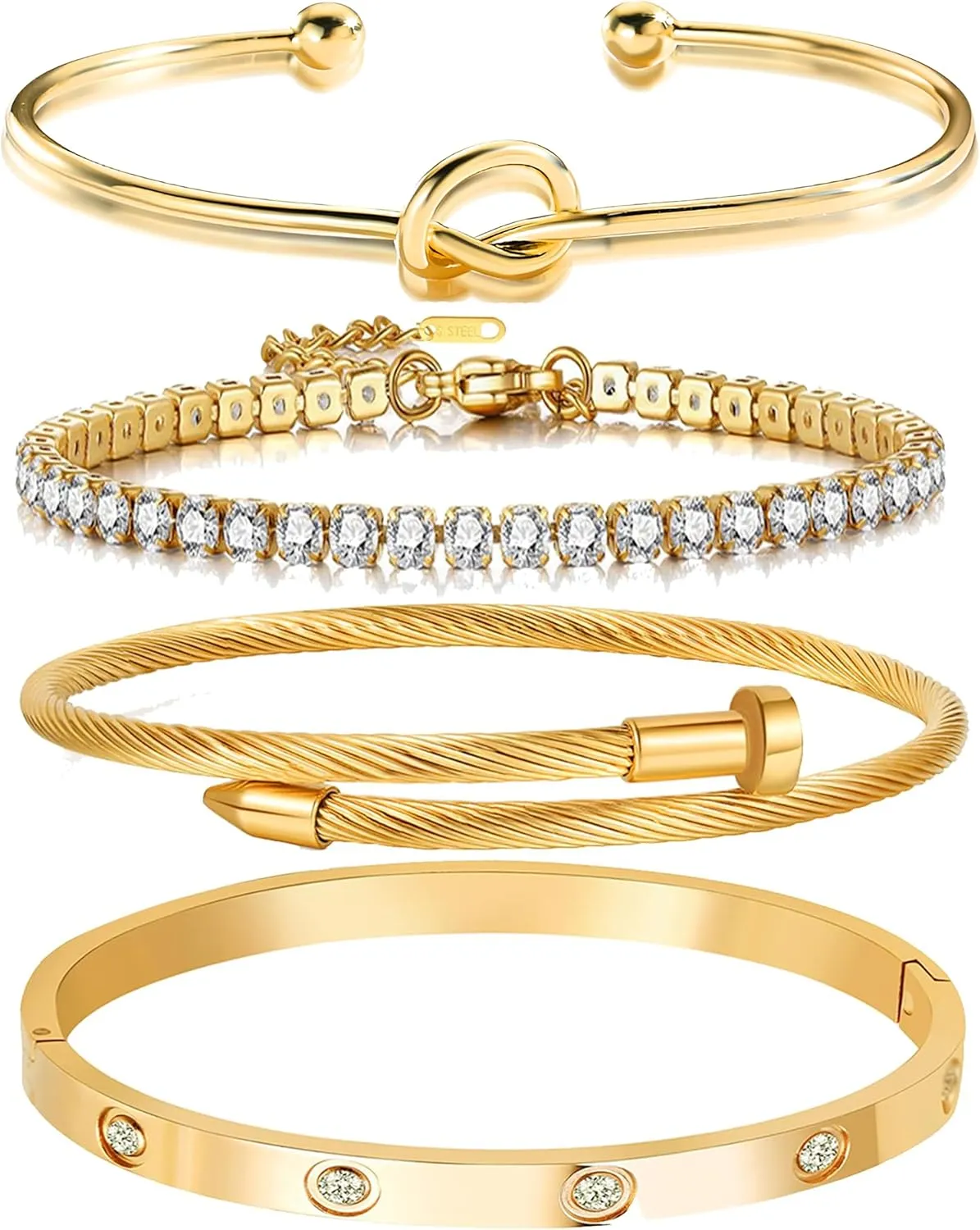 18K Nail Bracelet Bangle Bracelet Set Zircon Bracelet Open Bracelet For WomenChristmas Gifts For Women