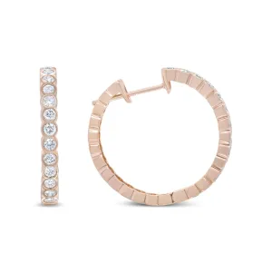 18K Rose Gold 1 Cttw Round Bezel-Set Diamond Hoop Earrings