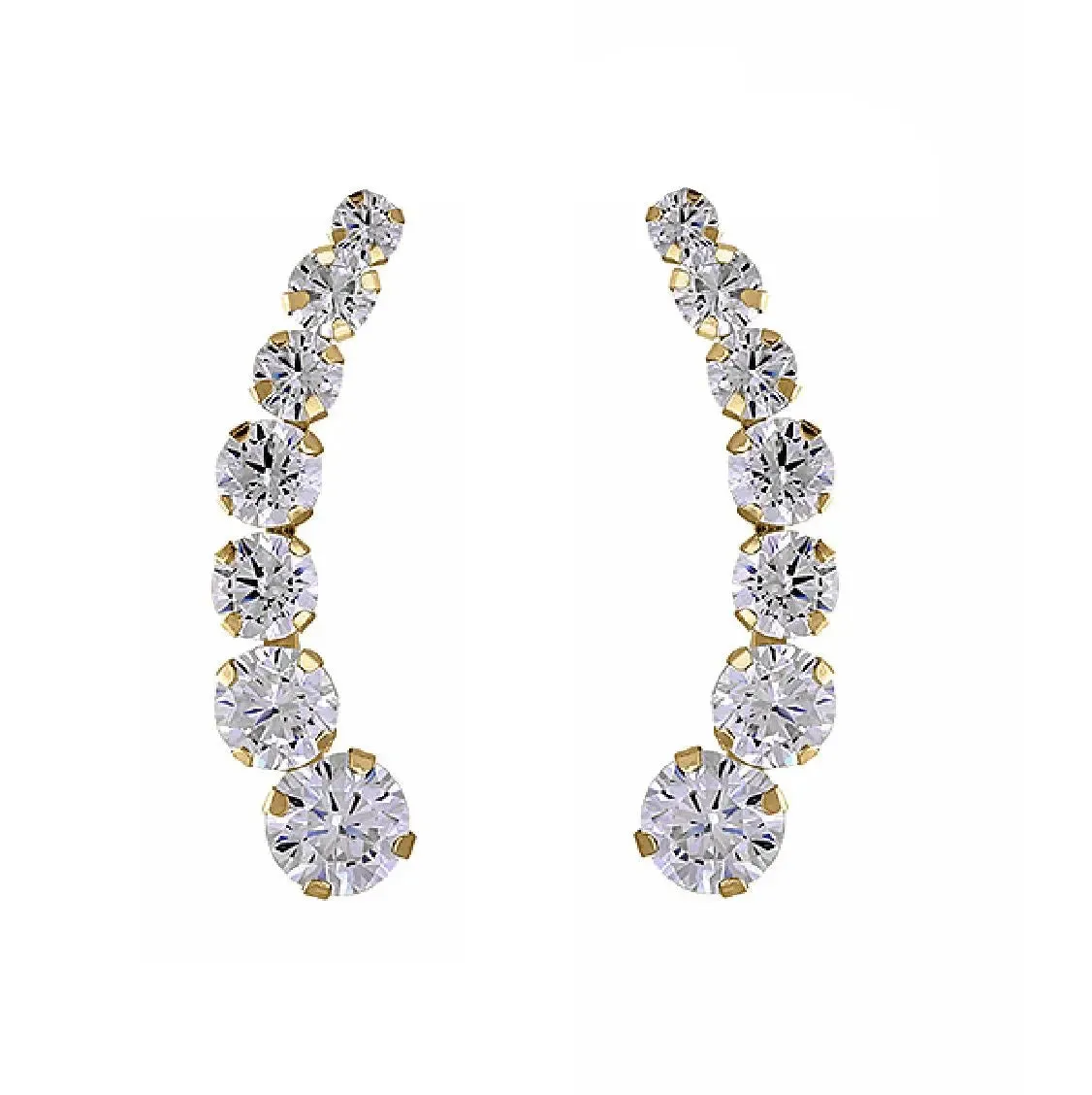 18K Solid Yellow Gold Zirconia Ear Climber Earrings